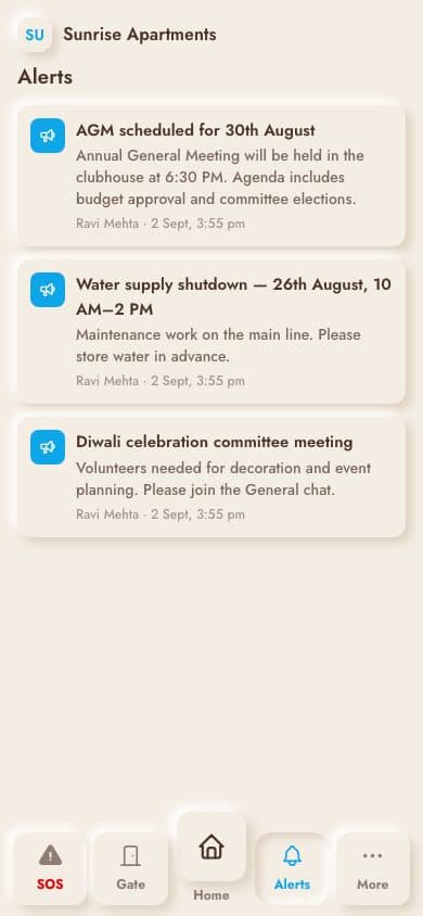 Notices — real screenshot from the Socey app