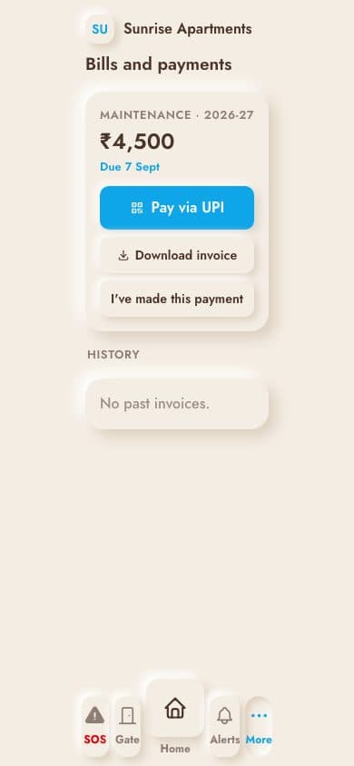 Bills & payments — real screenshot from the Socey app