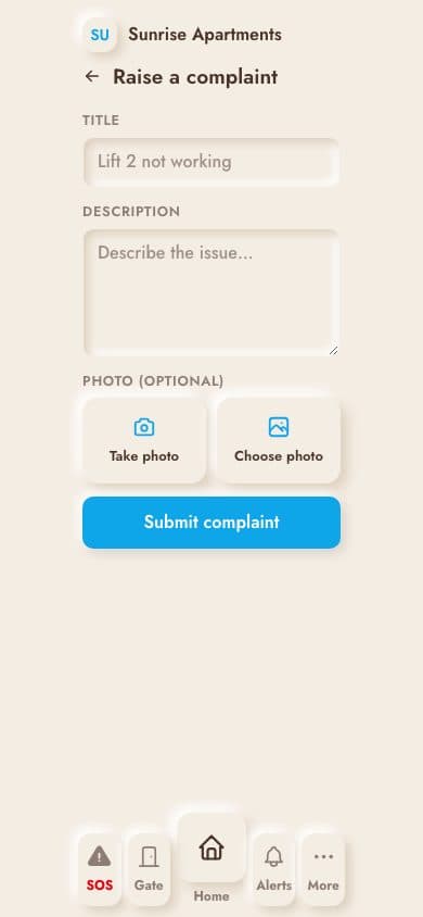 Raise a complaint — real screenshot from the Socey app