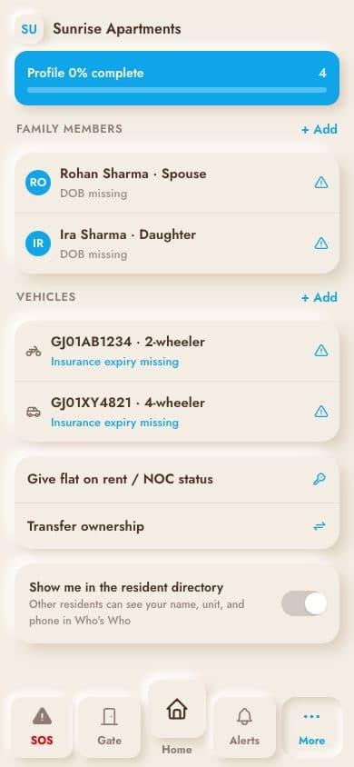 Household profile — real screenshot from the Socey app