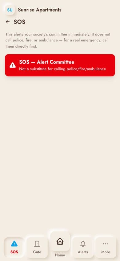 One-tap SOS — real screenshot from the Socey app